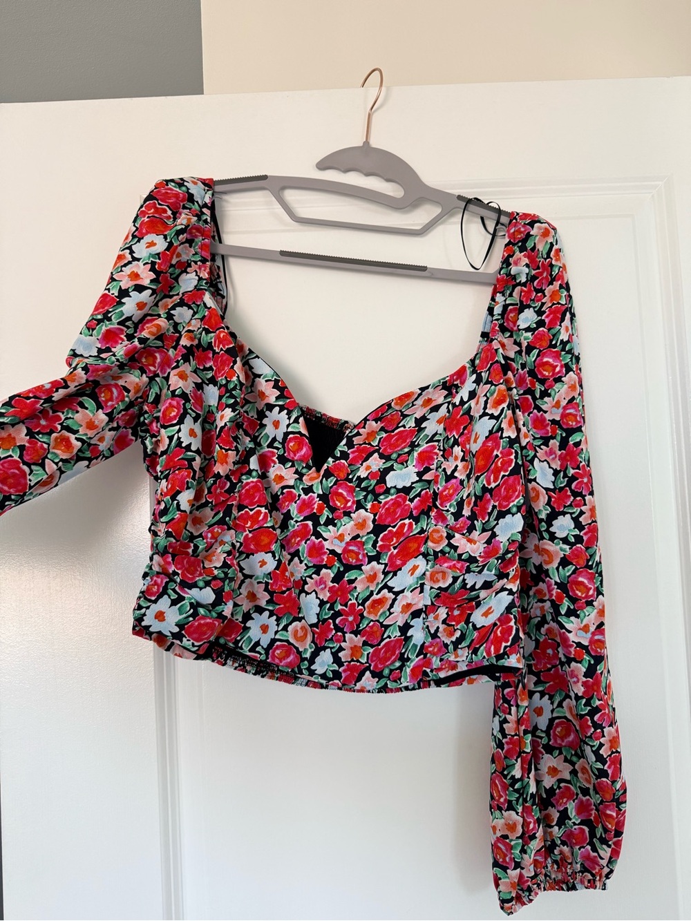 ASTR Floral Square-Neck Blouse in Red Multi